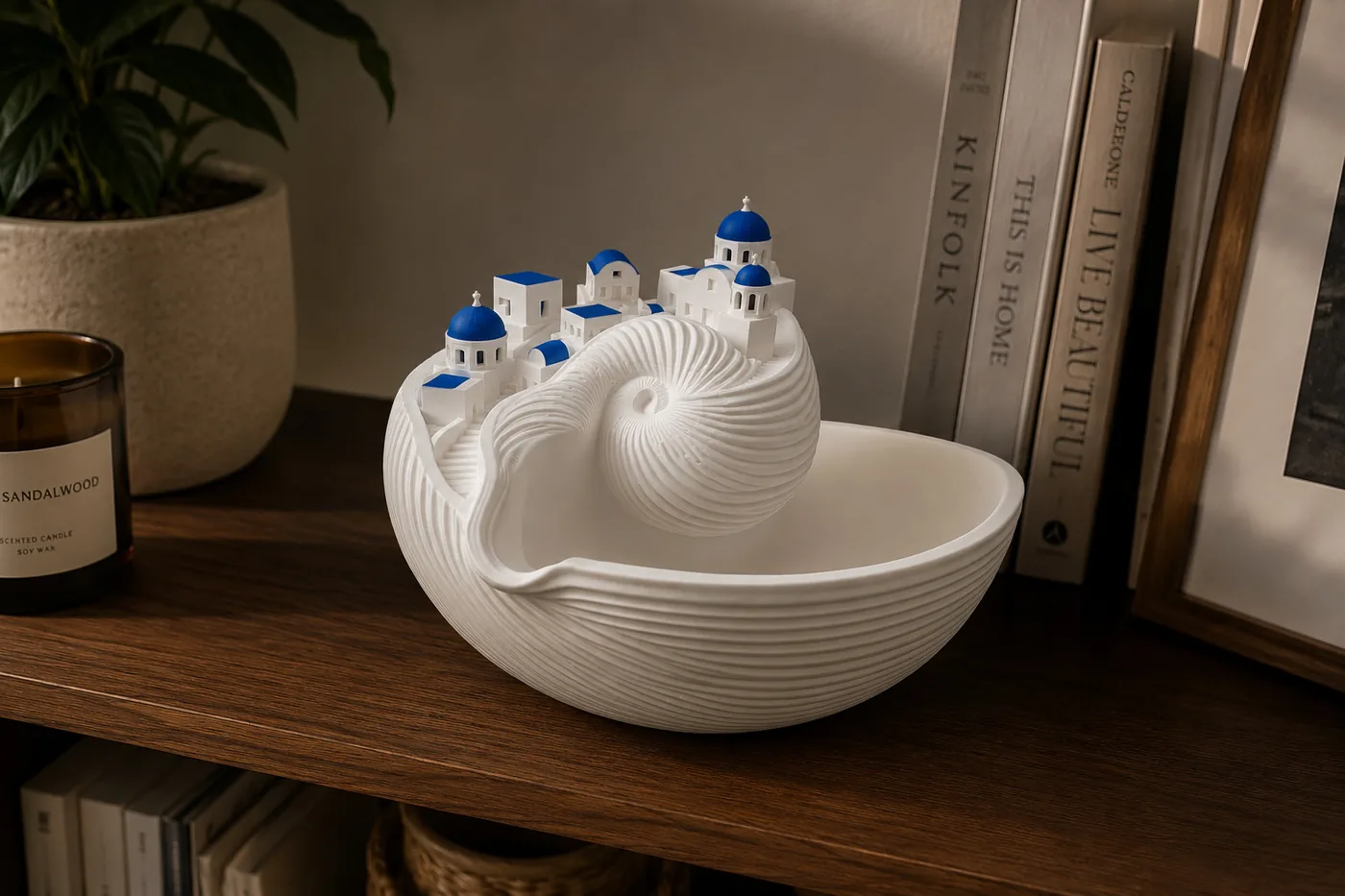 Santorini-style miniature village bowl